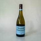 Bottle of Soumah Chardonnay wine on a white background